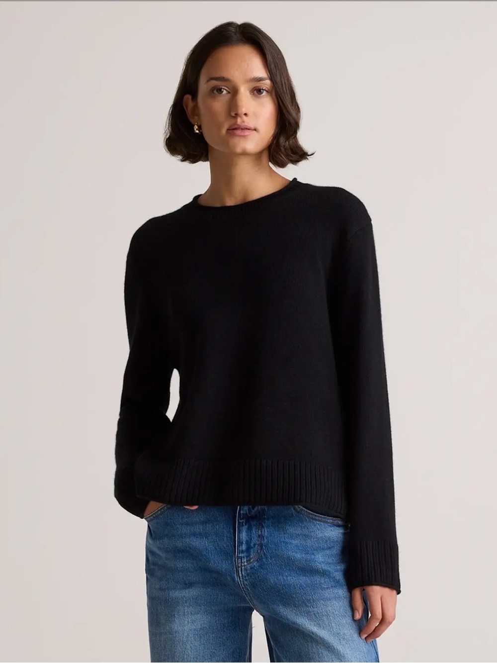 NWT Quince Mongolian Cashmere Boxy Crewneck Sweater Black S